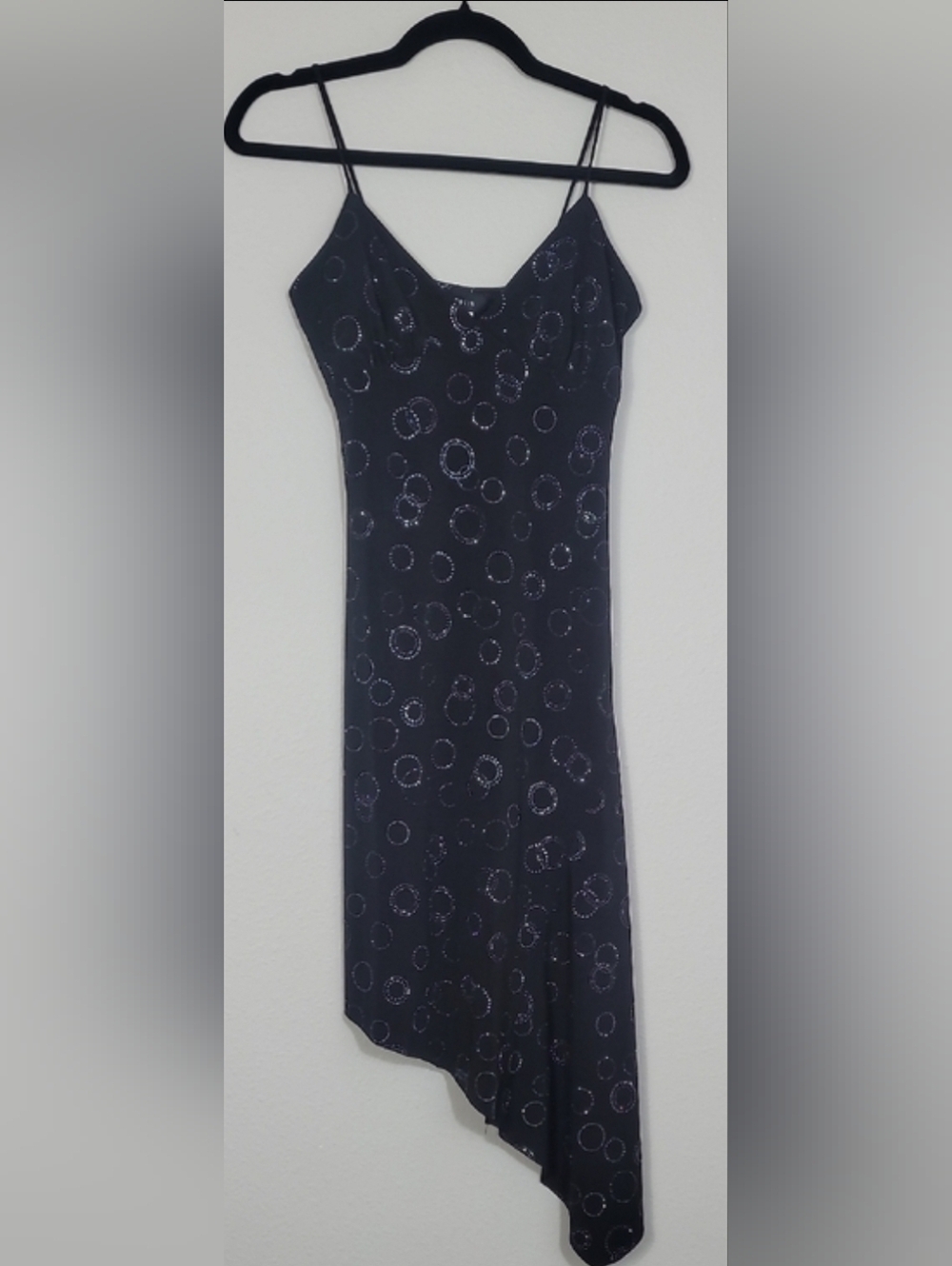 Y2K B Darlin Asymmetrical Slip Dress Size XS/S Black Sparkly Whimsigoth Fairy
